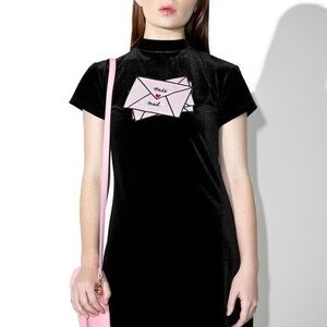 💌 NWT Lazy Oaf Black Velvet Mini Dress Hate mail Deadstock Hard to find Large